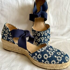 Life Stride Blue and White Espadrilles with Ribbon Ties